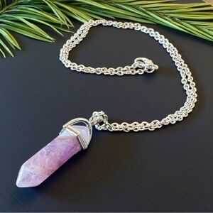 Amethyst Crystal Pendant Necklace – Silver Tone Chain
